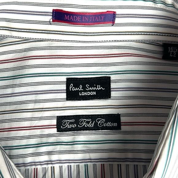 Paul Smith London Cotton Shirt Button Down White Striped Made in Italy 16,5 (42) - Picture 10 of 13